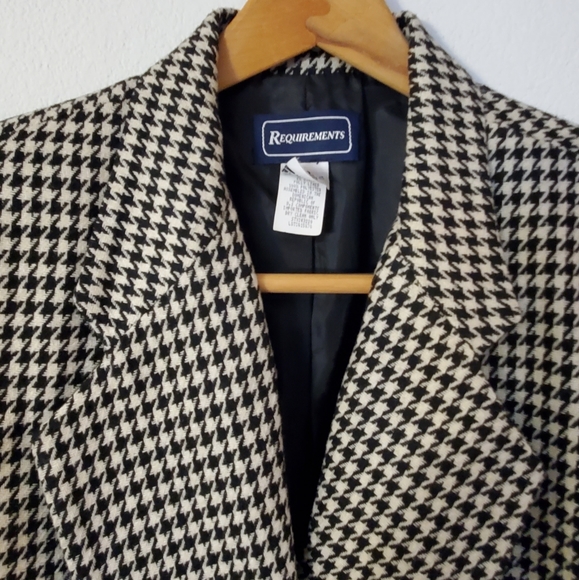 Medium Vintage 90's Black & Off-White Houndstooth Double Breasted Jacket Blazer - Picture 2 of 9